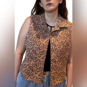 Vintage Vest Bob Mackie Wearable Art Tan Black Patterned Vest Women's Large 14